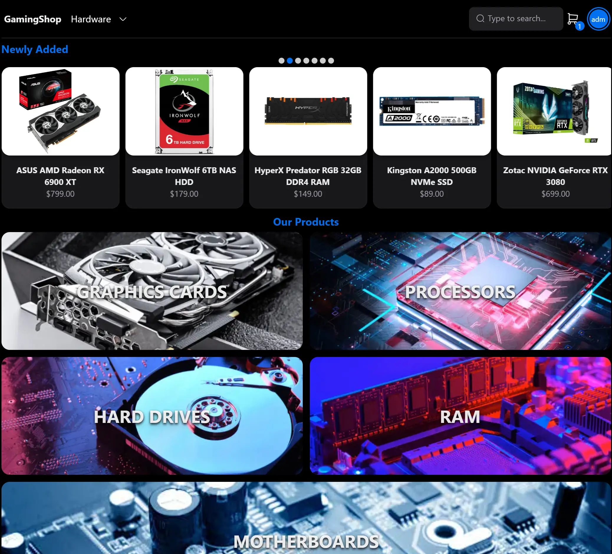 Previsualización de mi app: Gaming Shop